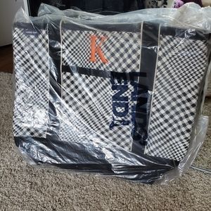 Checkered Plaid Tote with Emroidered 'K' in Orange!